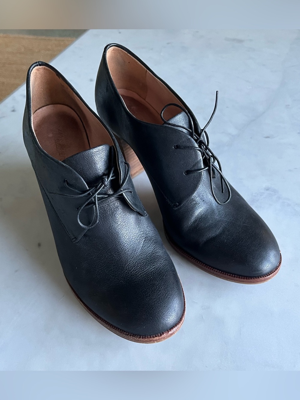 MADEWELL Black Leather Lace-Up Heeled Oxfords (7.5)